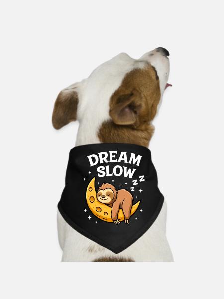 Cute sleeping sloth on moon - Dog Bandana - black - Front
