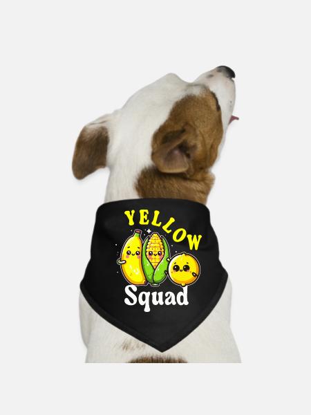 Squad Yellow Kawaii Fruit - Dog Bandana - black - Front