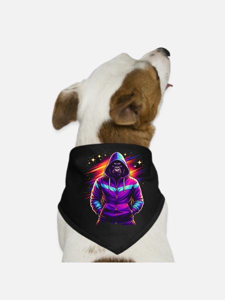 Style rétro des années 80 néon Gorilla - Bandana pour chien - noir - Devant