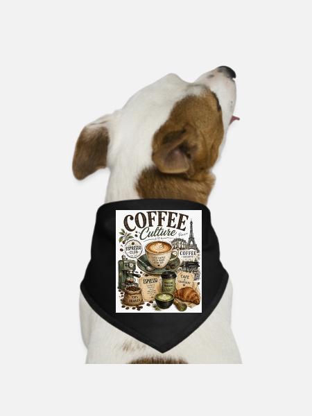 Kaffeekultur Paris Café Collage - Hunde-Bandana - Schwarz - Vorne