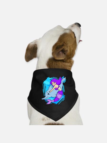 Mermaid with dolphin - Dog Bandana - black - Front
