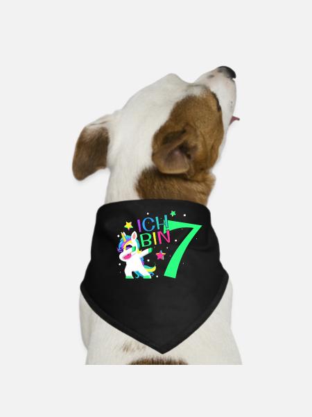 Ich Bin 7 Jahre Einhorn 7. Geburtstag Geschenk - Hunde-Bandana - Schwarz - Vorne