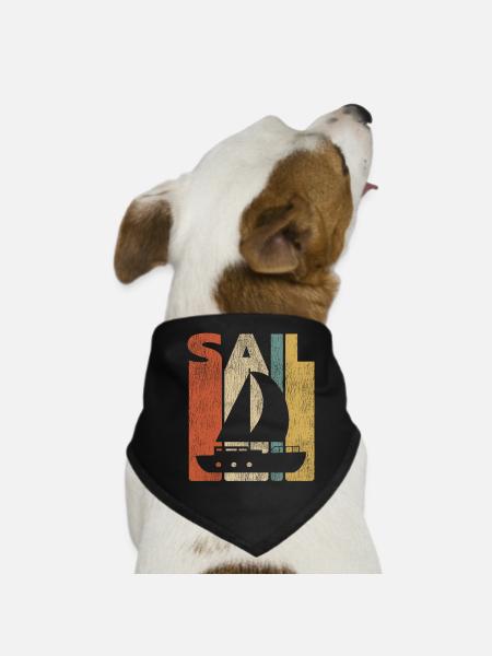 Sail Sailboat Vintage Retro - Dog Bandana - black - Front
