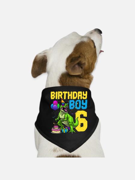 6. Geburtstag Dinosaurier Kindergeburtstag - Hunde-Bandana - Schwarz - Vorne
