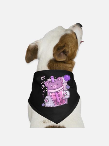 Bear Boba Tea Anime Kawaii - Hunde-Bandana - Schwarz - Vorne