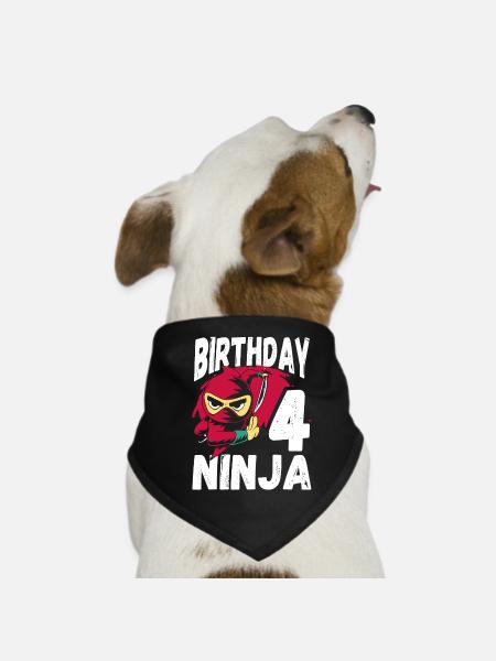 Cool Ninja for 4th Birthday - Dog Bandana - black - Front