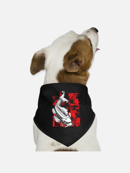 Weißer Koi mit rot - Hunde-Bandana - Schwarz - Vorne