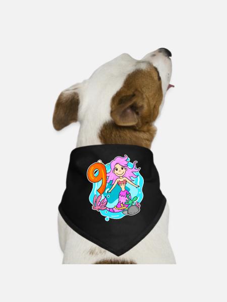 Girl 9 years old 9th birthday mermaid - Dog Bandana - black - Front