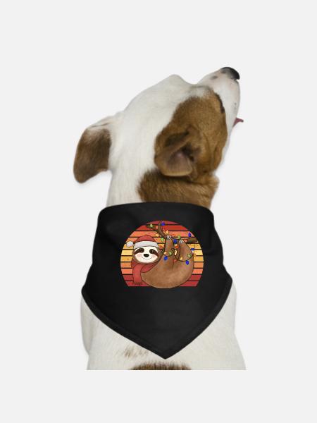 Sloth String Lights Christmas Pajamas Christmas - Dog Bandana - black - Front