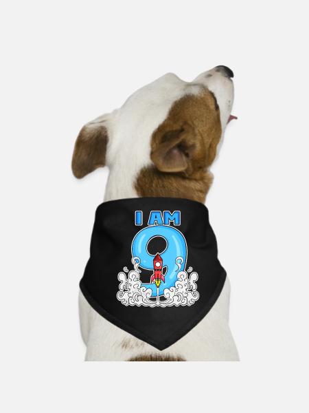 9e anniversaire - 9 ans Jeune astronaute de fusée - Bandana pour chien - noir - Devant