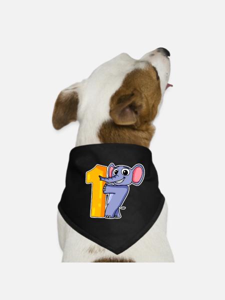 1 year old - school enrolment - elephant motif - Dog Bandana - black - Front