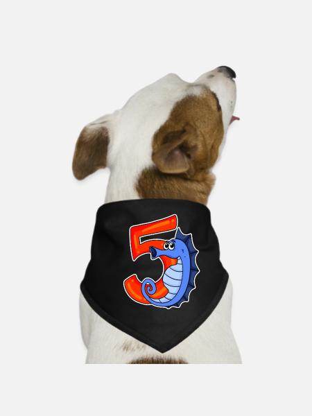 5 Years Old - 5th Birthday with Animal Motif - Dog Bandana - black - Front