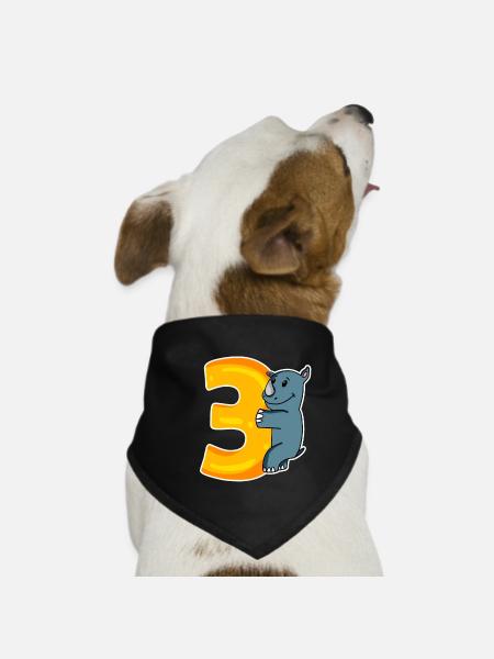3 Jahre alt - 3. Geburtstag mit Tier Motiv - Hunde-Bandana - Schwarz - Vorne