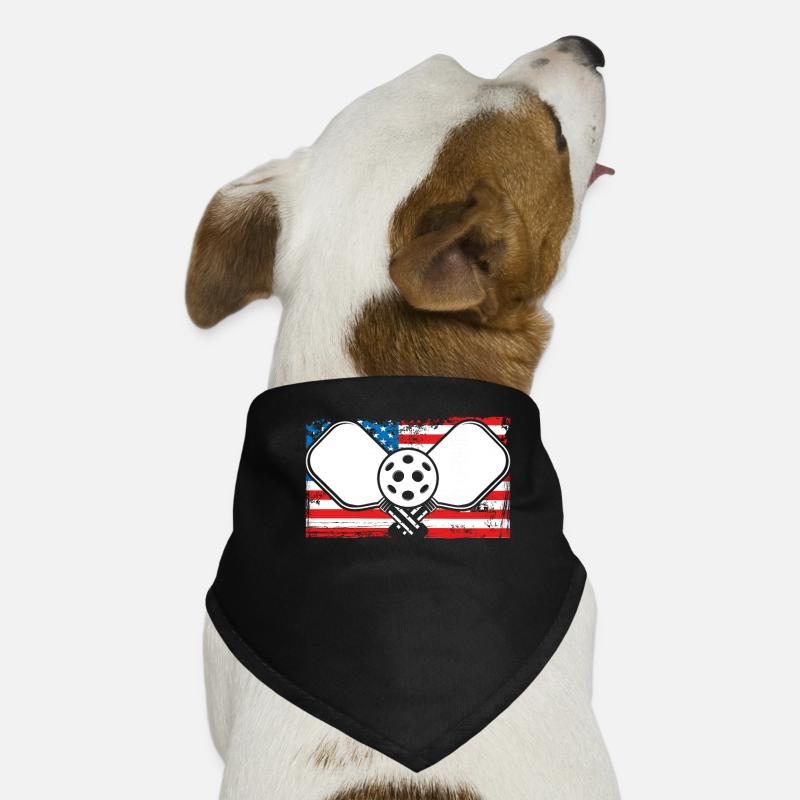 Pickleball bat on a U.S. flag Dog Bandana