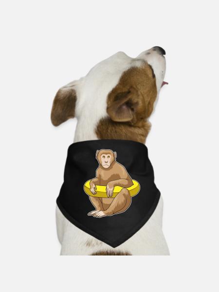 Monkey Swimming Swim Ring Summer - Dog Bandana - black - Front
