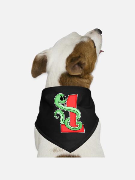 1 an - inscription à l’école - motif serpent - Bandana pour chien - noir - Devant