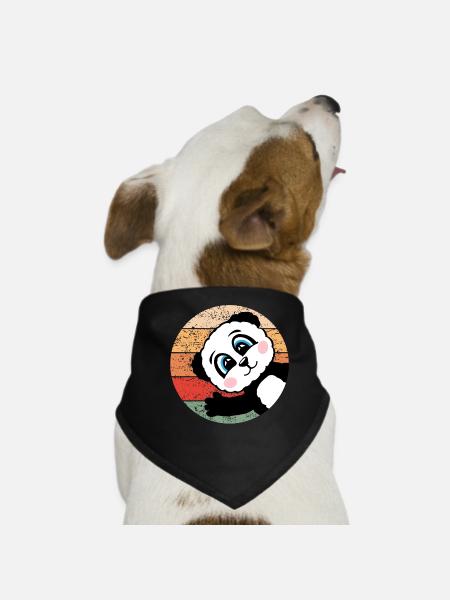 Panda Retro Panda Bear Gift Women Men Kids - Dog Bandana - black - Front