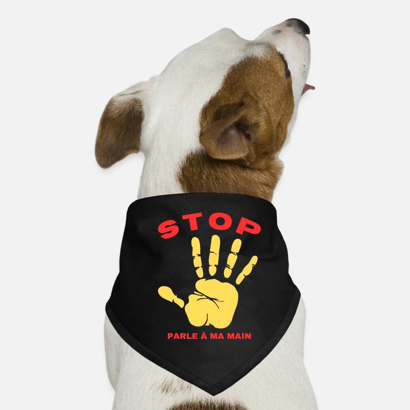 Stop Parle à ma main- Design de main drôle - Bandana pour chien - noir