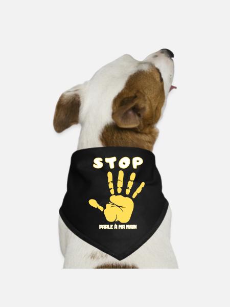 Stop Parle à ma main- Design de main drôle - Bandana pour chien - noir - Devant