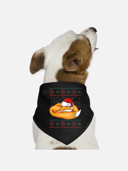 Schlafender Weihnachtsfuchs - Hunde-Bandana - Schwarz - Vorne