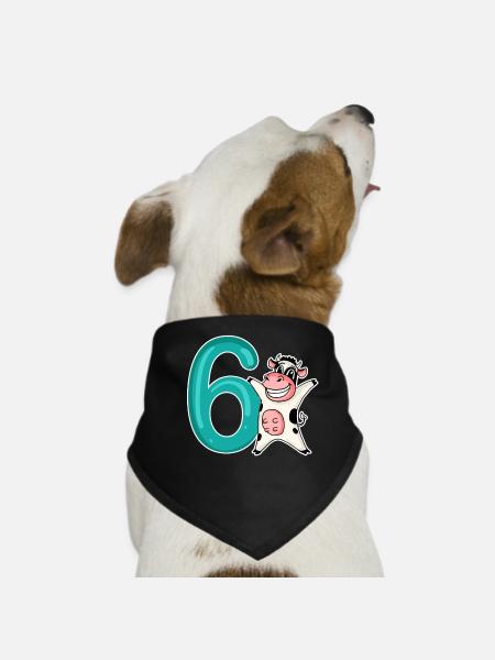 6. Geburtstag Motiv Kuh - sechs Jahre alt - Hunde-Bandana - Schwarz - Vorne