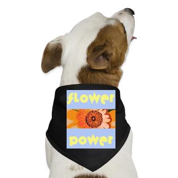 Blauer Himmel: Flower Power mit Orangenblüten - Hunde-Bandana - Schwarz - Vorne
