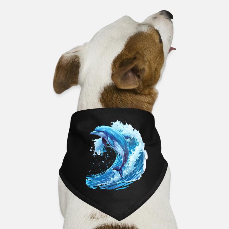 Springender Delfin in Blauer Welle Hunde-Bandana