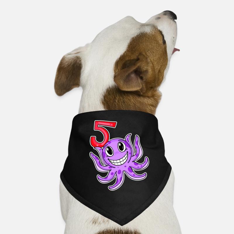 5th Birthday Motif Octopus - Five Years Old Dog Bandana