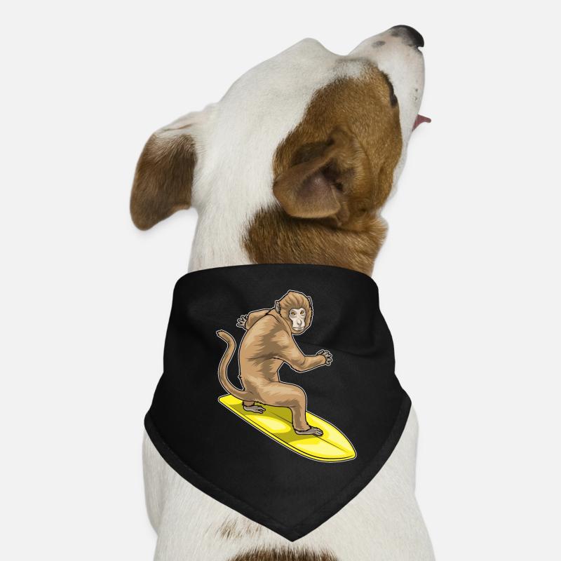 Affe Surfer Surfbrett - Hunde-Bandana - Schwarz