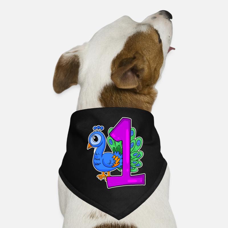 Zahl 1 Nummer Eins - Blauer Pfau Motiv Hunde-Bandana