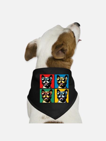 Frenchie Pop Art Bubbles, Pancake, Chonk, Nibbles - Dog Bandana - black - Front