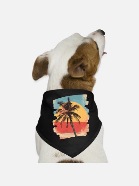 Palm Tree Sunset Summer Sun - Dog Bandana - black - Front