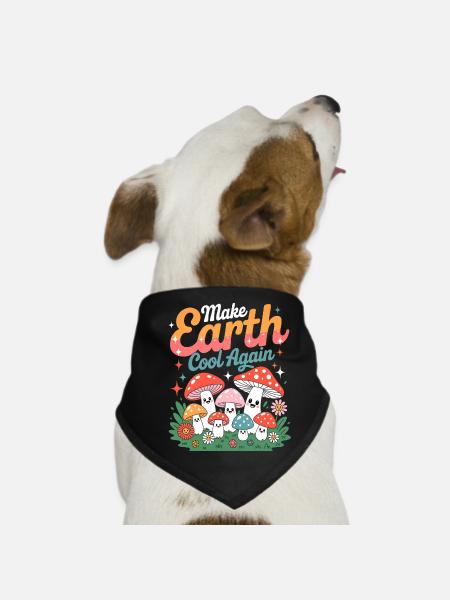 Mach die Erde wieder kühl Kawaii Pilz Natur - Hunde-Bandana - Schwarz - Vorne