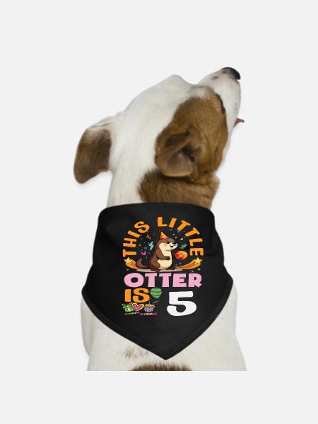 This Otter is 5 - Cute Birthday Motif - Dog Bandana - black - Front