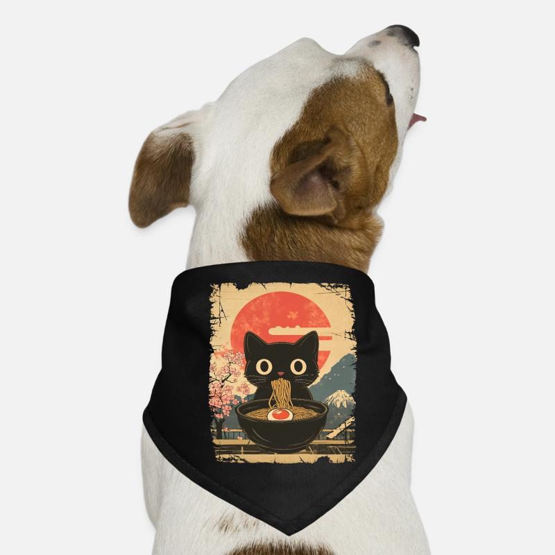 Cat Eats Ramen - style vintage - Bandana pour chien - noir