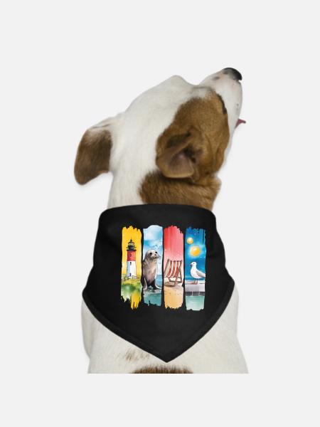 Maritime Lighthouse Seal Seagull Coast - Dog Bandana - black - Front