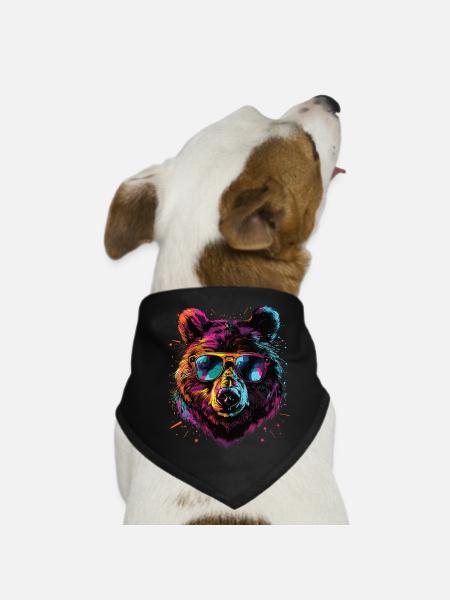 Rétro extérieur nature sauvage ours arbres - Bandana pour chien - noir - Devant