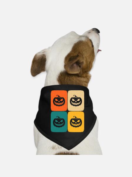 Halloween Retro Kürbis Fröhlich Gruselig - Hunde-Bandana - Schwarz - Vorne