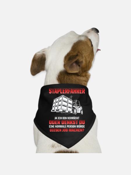 Blague sur le conducteur de chariot élévateur : fou ou normal ? - Bandana pour chien - noir - Devant