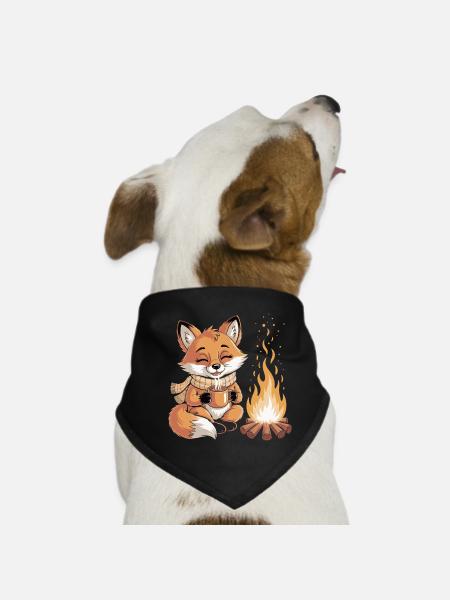 Cuddly fox at the campfire - Dog Bandana - black - Front