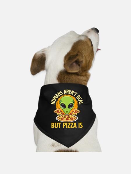 Les humains n’existent pas mais la pizza est drôle Citation - Bandana pour chien - noir - Devant