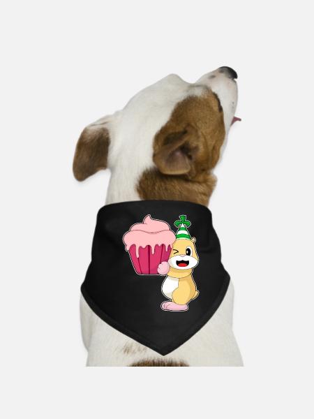 Hamster Birthday Cupcake - Dog Bandana - black - Front