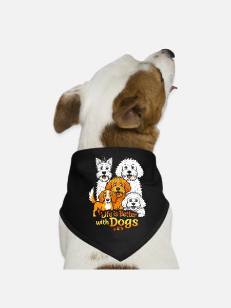 Life is Better with Dogs - Dog Bandana - black - Front