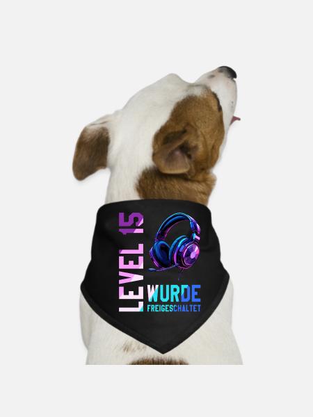 15. Geburtstag Junge Mädchen Teenager Level 15 - Hunde-Bandana - Schwarz - Vorne