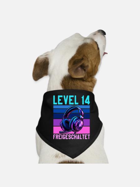 14. Geburtstag Junge Mädchen Gaming Level 14 Jahre - Hunde-Bandana - Schwarz - Vorne