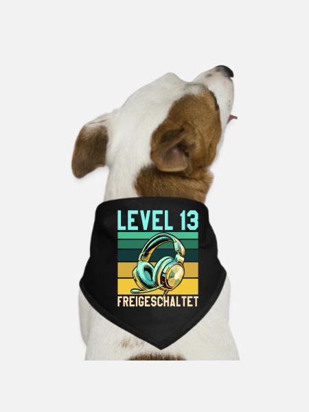 13. Geburtstag Junge Mädchen Gaming Level 13 Jahre - Hunde-Bandana - Schwarz - Vorne