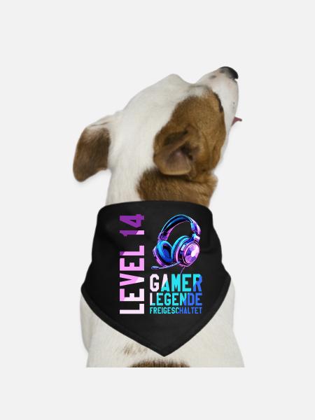 14. Geburtstag Junge Mädchen Gaming Level 14 Jahre - Hunde-Bandana - Schwarz - Vorne