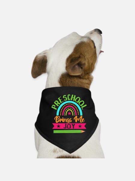 Pre K Teacher Brings Me Joy Kindergarten Teacher - Dog Bandana - black - Front