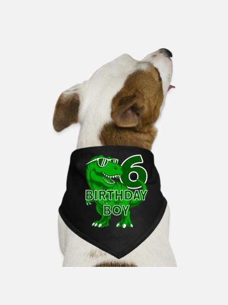DINO 6 YEARS DINOSAUR 6TH BIRTHDAY - Dog Bandana - black - Front