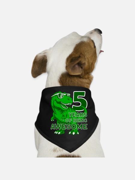 DINO 5 YEARS DINOSAUR 5TH BIRTHDAY - Dog Bandana - black - Front